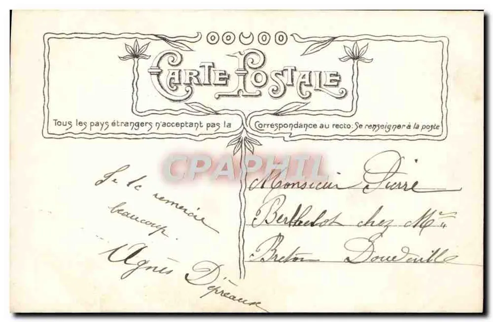 Arranjo de pivoines — editor Croissant, Paris — n° 3820 - Verso