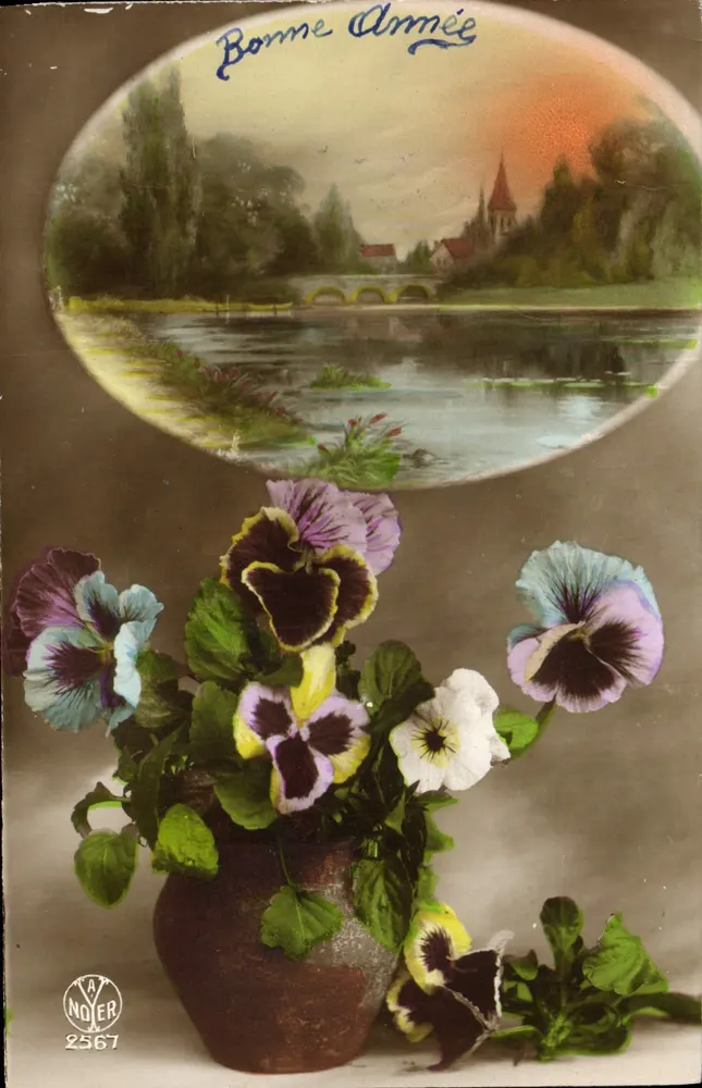 Pansies — vista de aldeia ao pôr do sol — Y. NOJER 2567 - Frente