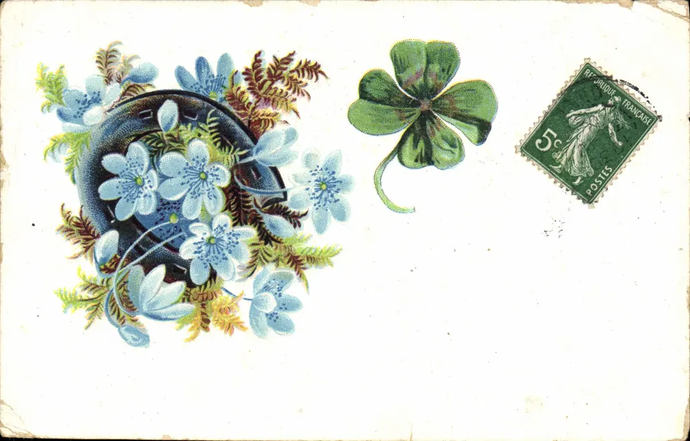 Fleurs et trèfle — illustration décorative — éditeur non visible - Frente