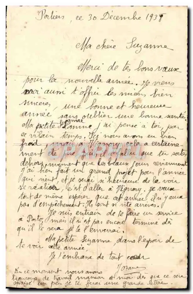 Buquê de pensamentos violetas — 'Heureuse Année' — Carta postal de vœux - Verso