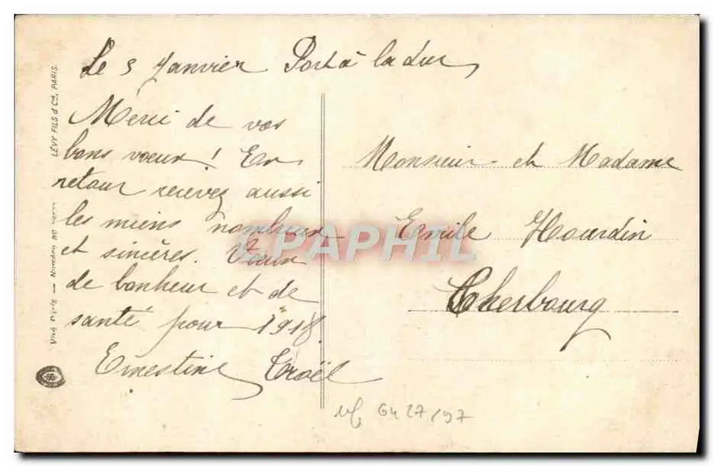 Une pensée — carte postale illustrée — Levý Fils & Cie, N° 64 192 - Verso