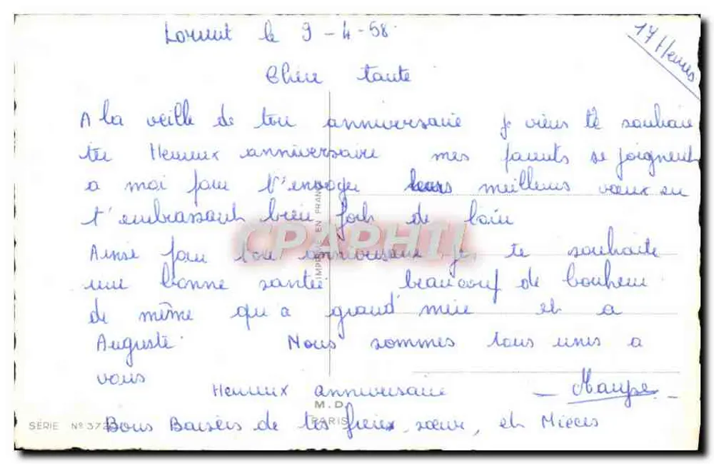 Arranjo de flores de pensão coloridas — Feliz Aniversário — Série n°373, Paris - Verso