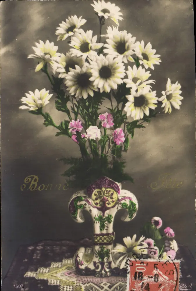 Bouquet de marguerites — 'Bonne Fête' — éditeur inconnu, n° 7507 - Awers