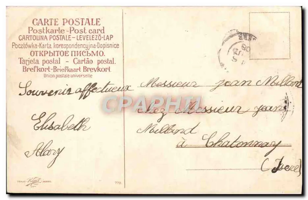 Castelo de Châtonnay — paisagem rural — editor Néel, n° 778 - Verso