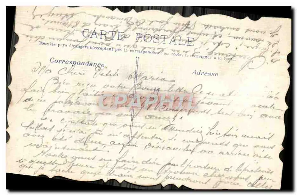 Scena z Saint Sauveur — ilustracja młodej kobiety z ptakiem i kwiatami — wydawca nieznany - Rewers