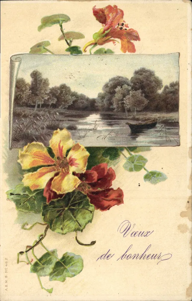 Kwiaty i krajobraz — Życzenia szczęścia — A.&M.B. N° 462 - Awers