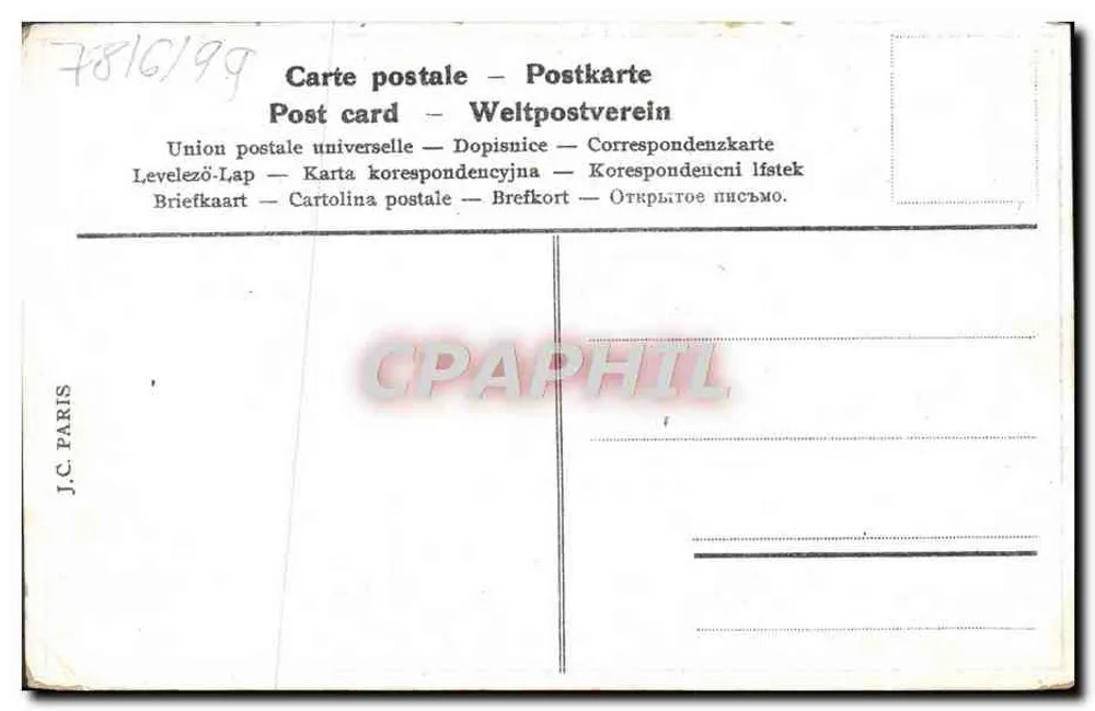 Flores em um vaso — pássaro branco carregando uma carta — J.C. PARIS - Verso