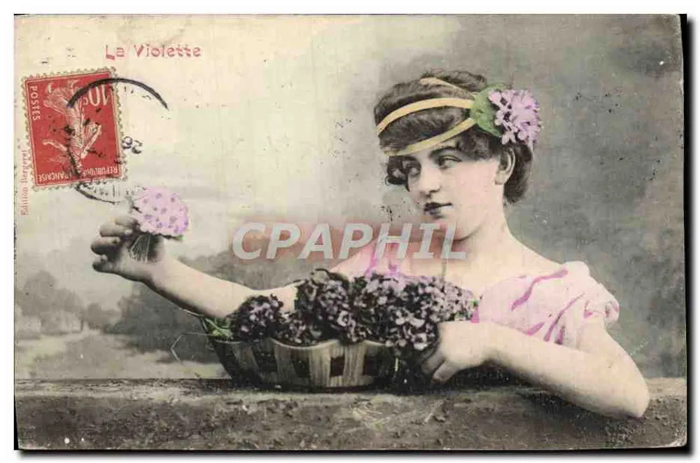 Die Violette — junge Frau mit einem Korb voller Violets — Verlag Solution, Seriennummer nicht sichtbar - Vorderseite