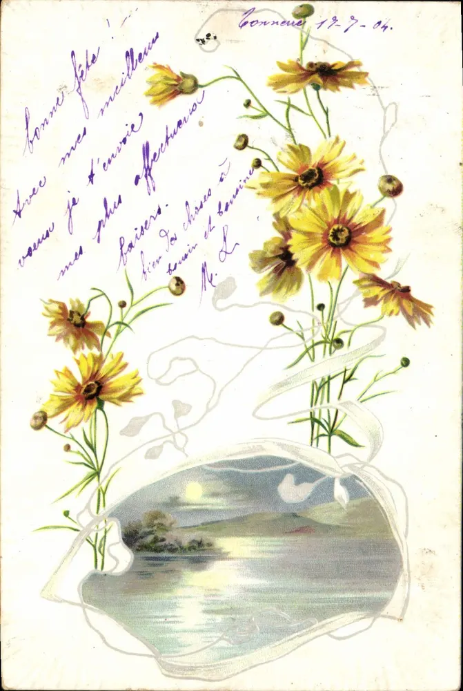 Gele bloemen — watervallei — uitgever K.V.B. serie 30/35 - Voorkant