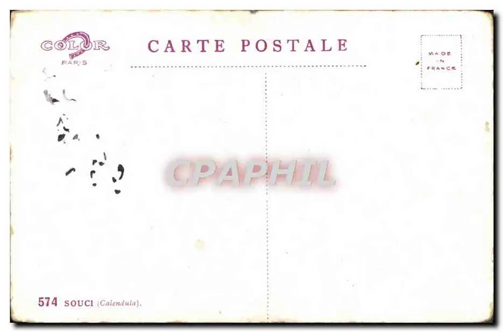 Flores de calêndula — editor COLOR Paris, n° 574 - Verso