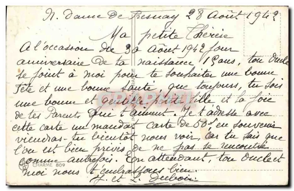 Bouquet de myosotis — Anniversaire — éditeur CHARMÉ 809 - Rewers