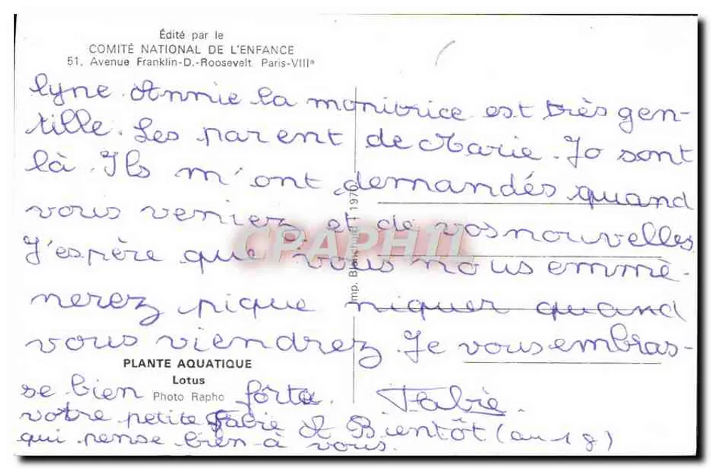Lotus — Wasserpflanze — Veröffentlicht vom Nationalen Komitee für Kindheit, Paris-VIII - Rückseite