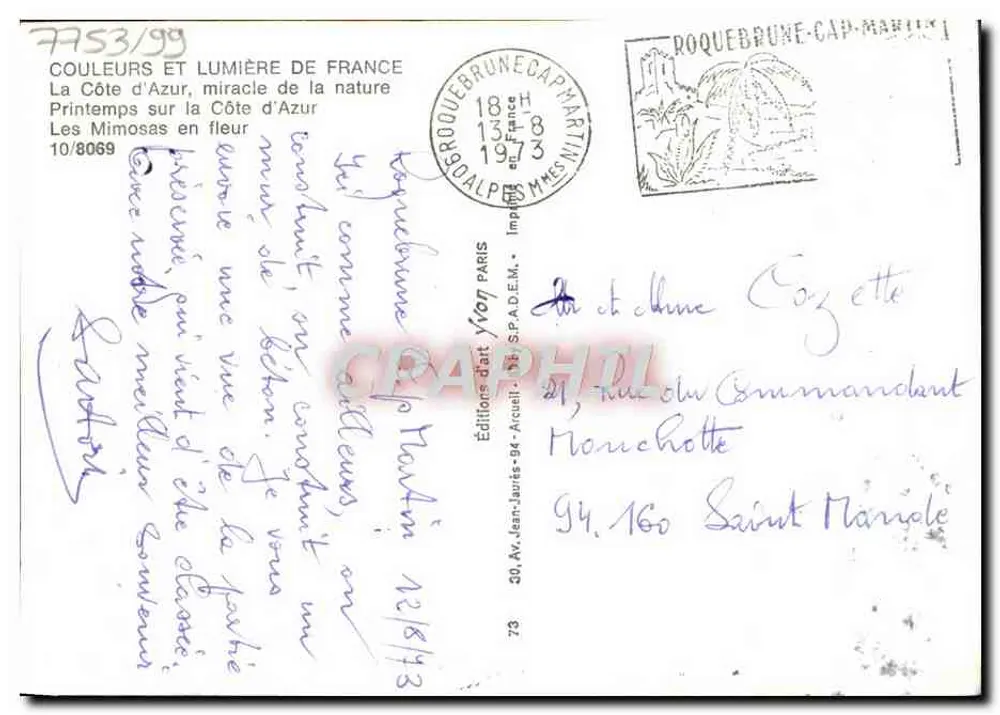 Côte d'Azur — Printemps sur la Côte d'Azur, Les Mimosas en fleur — Éditions d'Art Yvon, n° 7753/99 - Reverso