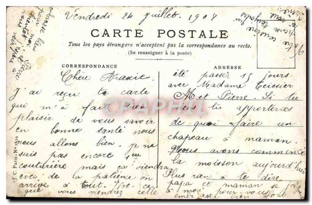 Kinder und Taube — Frohe Geburtstagskarte — J.C. Paris N° 150 - Rückseite