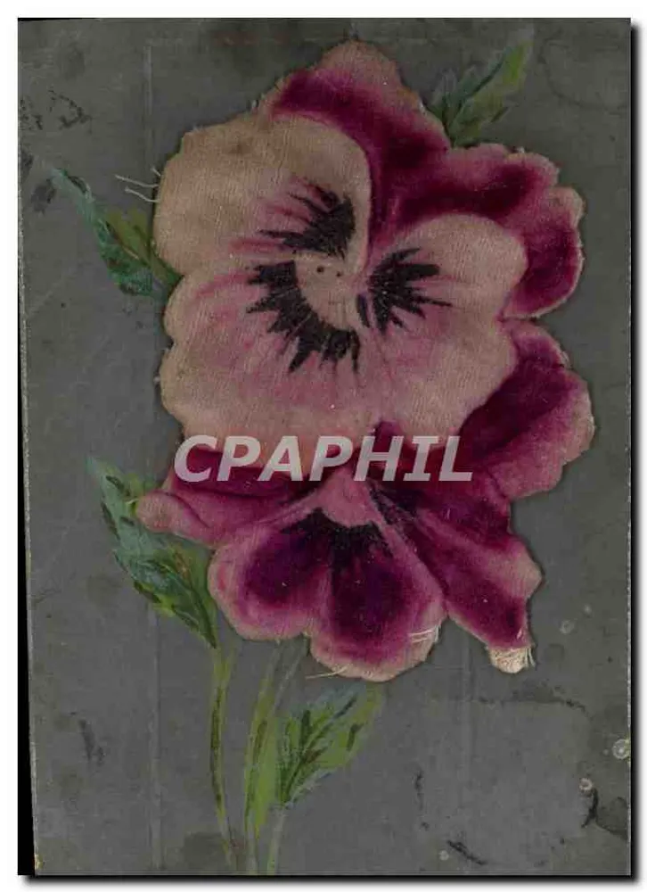 Fleur de pensée brodée — motif appliqué sur fond gris — sans éditeur visible - Awers