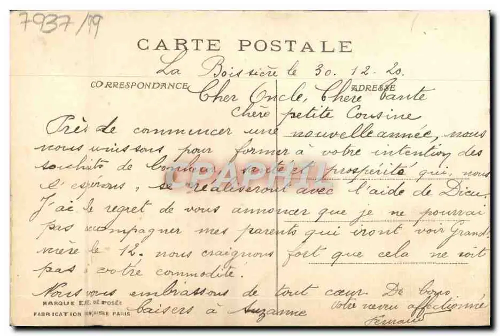 Flor de margarida — Boa Ano — Marca E. de Posée, Paris - Verso