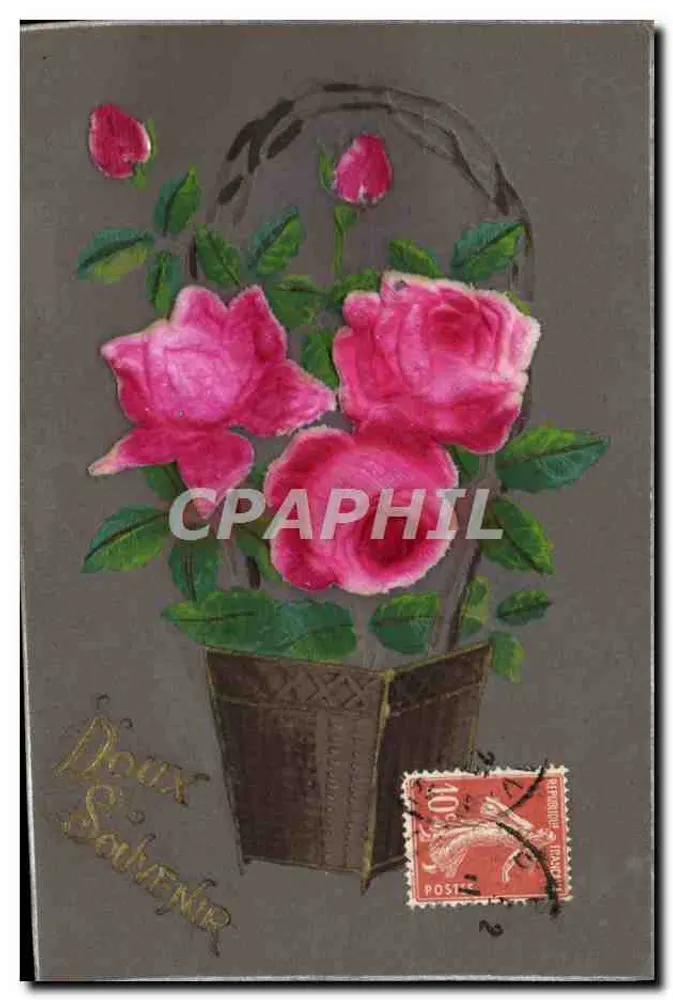 Bouquet van rozen — in een mandje — uitgever onbekend - Voorkant