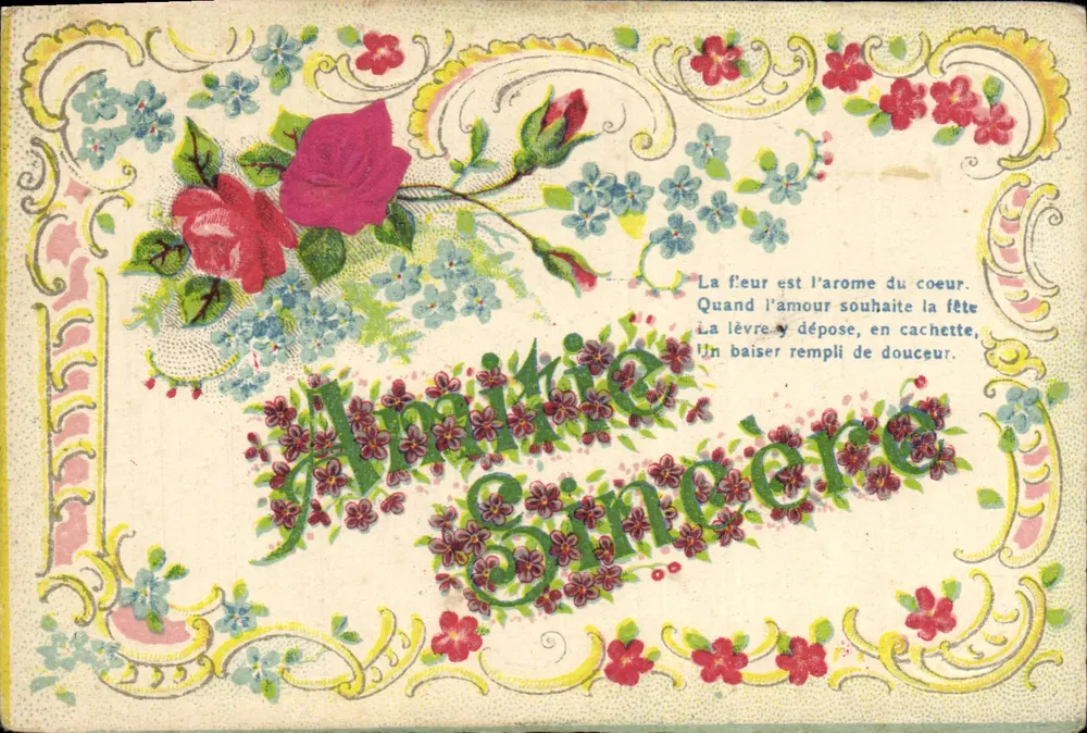 Fleur et rose — carte d'Amitié Sincère — éditeur Postkarte — Carte postale universelle - Awers