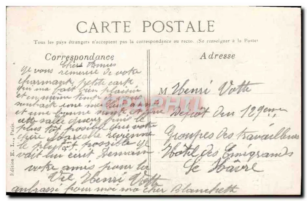 Guten Jahresbeginn — Segelschiffe und Briefträgervögel — Ausgabe E. L., Paris - Rückseite