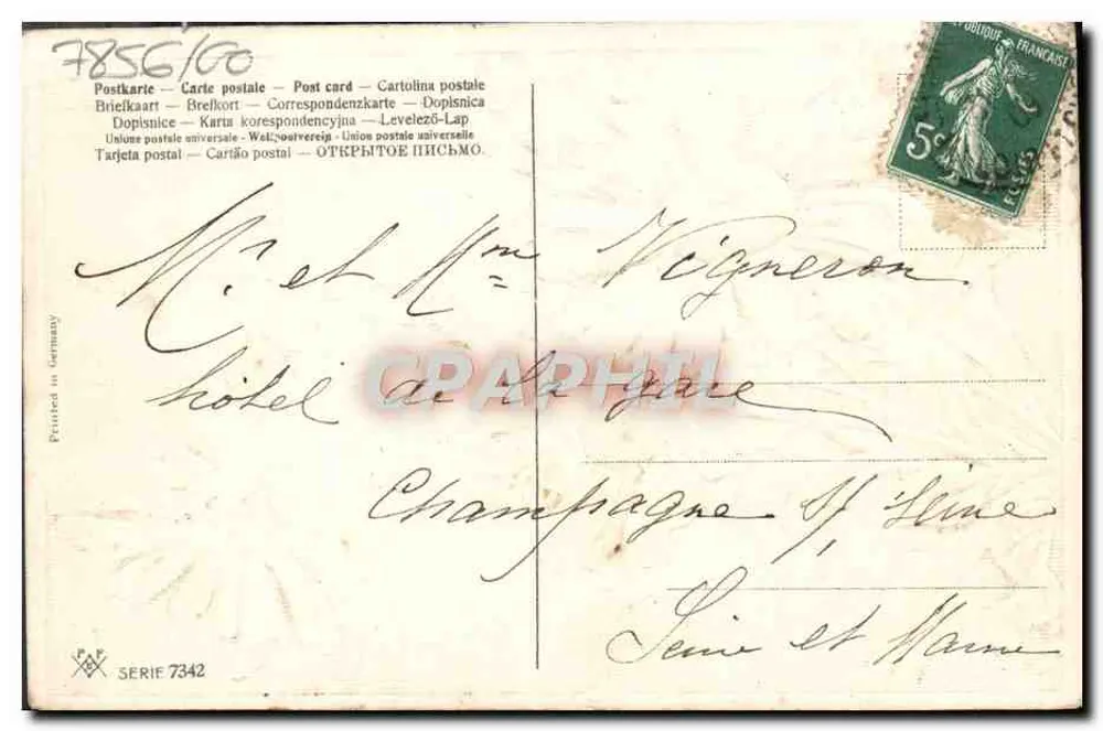 Flores violetas — Carta de boas-vindas — Impressa na Alemanha, série 7342 - Verso