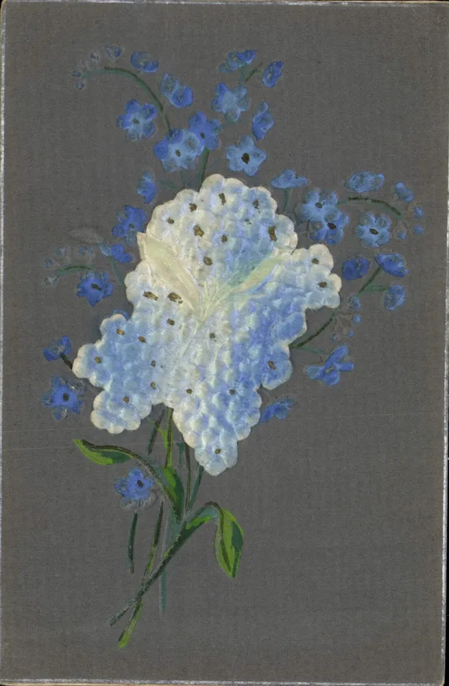 Arranjo de flores — Hidrânia e myosotis — editor não visível - Frente