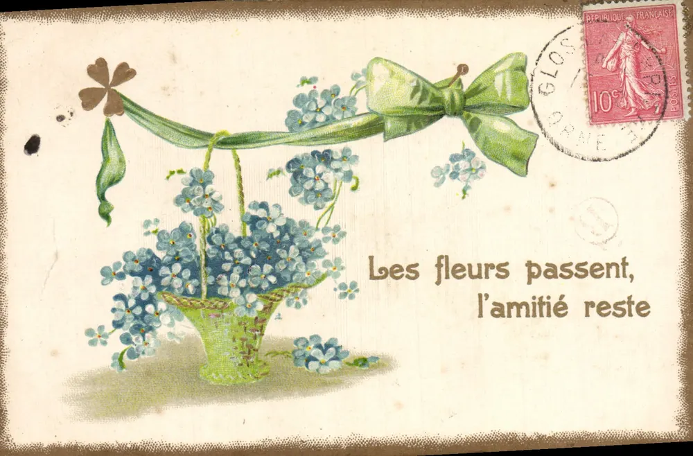 Bouquet de fleurs — Les fleurs passent, l'amitié reste — Wydawca nieznany - Awers