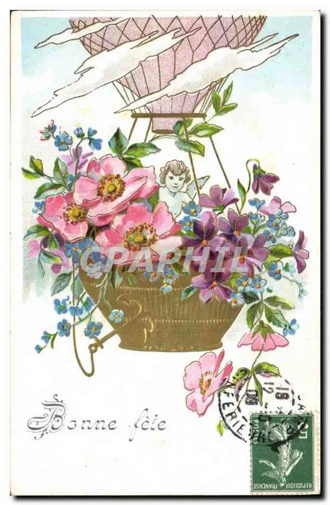 Pesquisador de flores em um balão — ilustração colorida — editor não visível - Frente