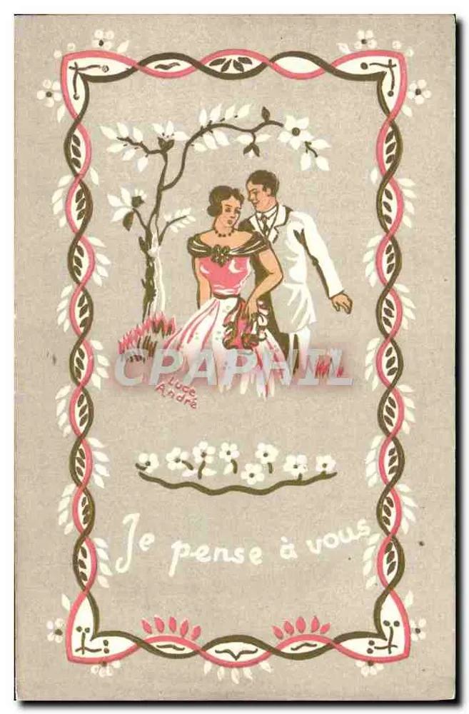 Ich denke an dich — Illustration eines Paares unter einem Baum — Verlag André, Nr. 66/9184 - Vorderseite