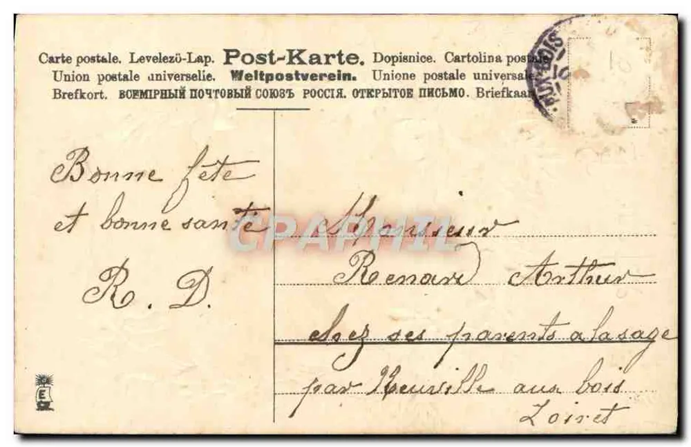 Montanhas nevadas — aldeia alpina — M.S.I.B. 1904 - Verso