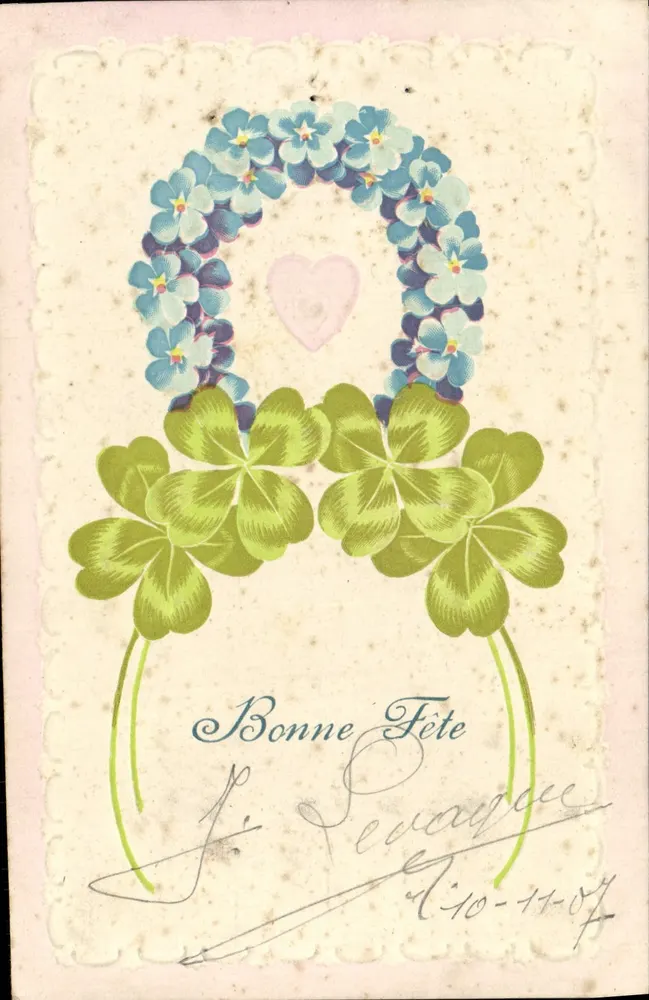 Happy Holiday — blue flower crown and clover — publisher not visible - Front
