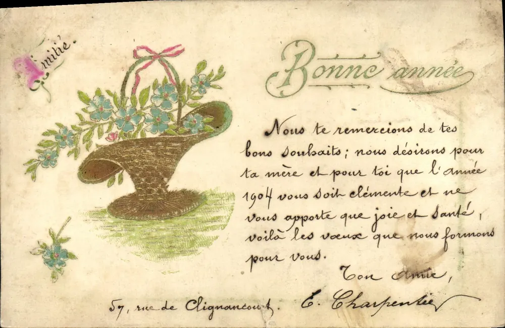 Bouquet de fleurs — Carte de vœux pour l'année 1904 — Éditeur : C. Charpentier, 57, rue de Clignancourt - Awers