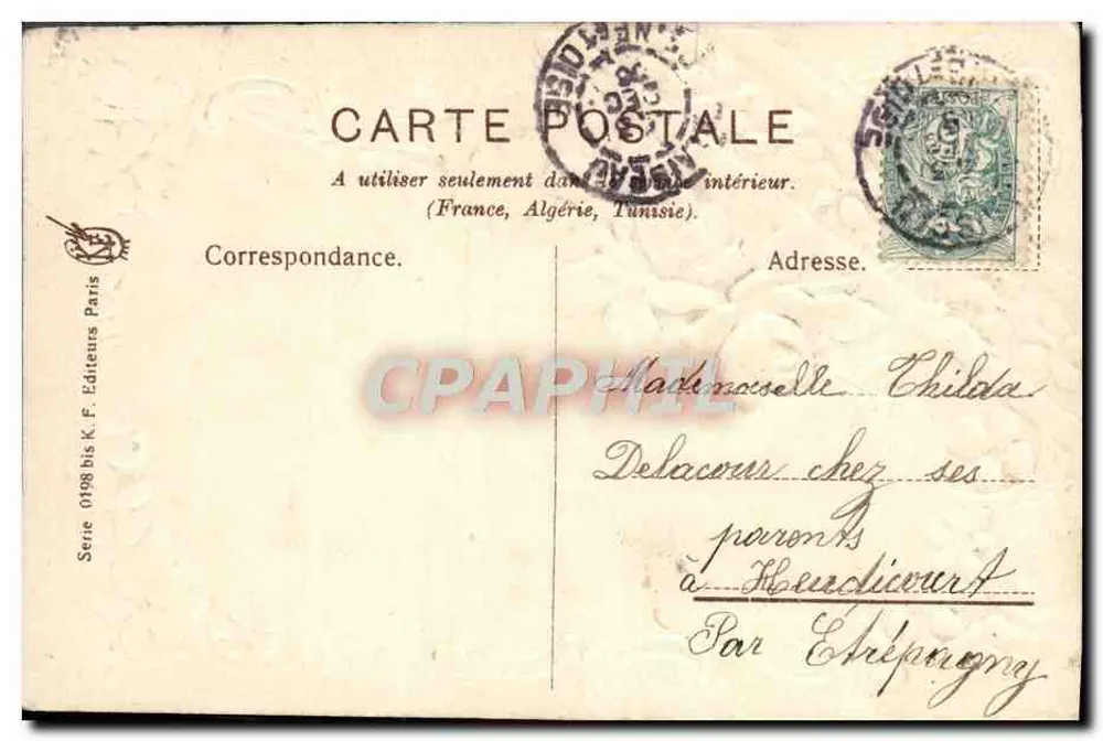 365 dagen geluk — Antieke ansichtkaart — Uitgever K.F. Paris, serie 0198 bis - Achterkant