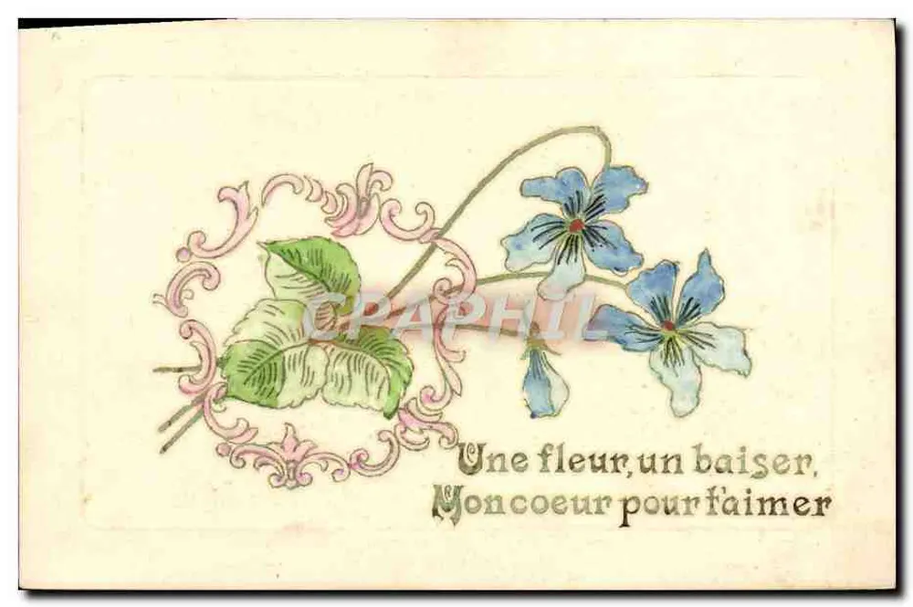 Flores e violetas — Uma flor, um beijo. Meu coração para te amar — editor não visível - Frente