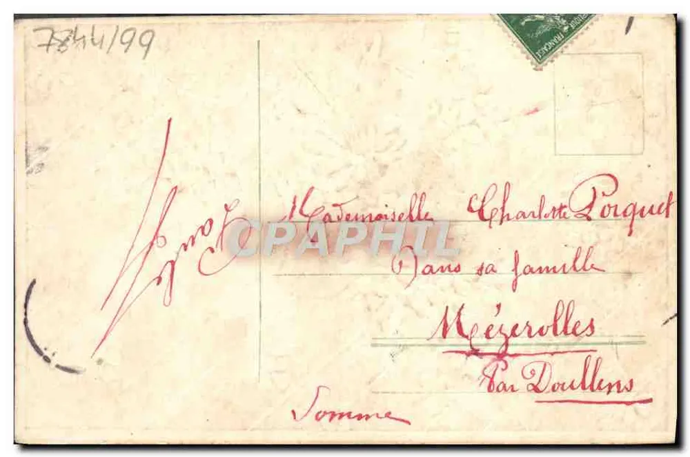 Arranjo de violetas — carta postal de Natal 1907 — editor não visível - Verso