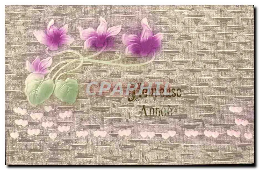 Violettes — carte postale ornée de fleurs violettes et de coeurs — éditée par J. Lemouse Annod - Awers