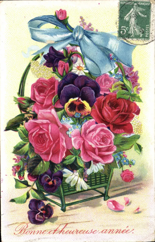 Bouquet van bloemen — Goed jaar en gelukkige feesten — Uitgave E. L., Parijs - Voorkant