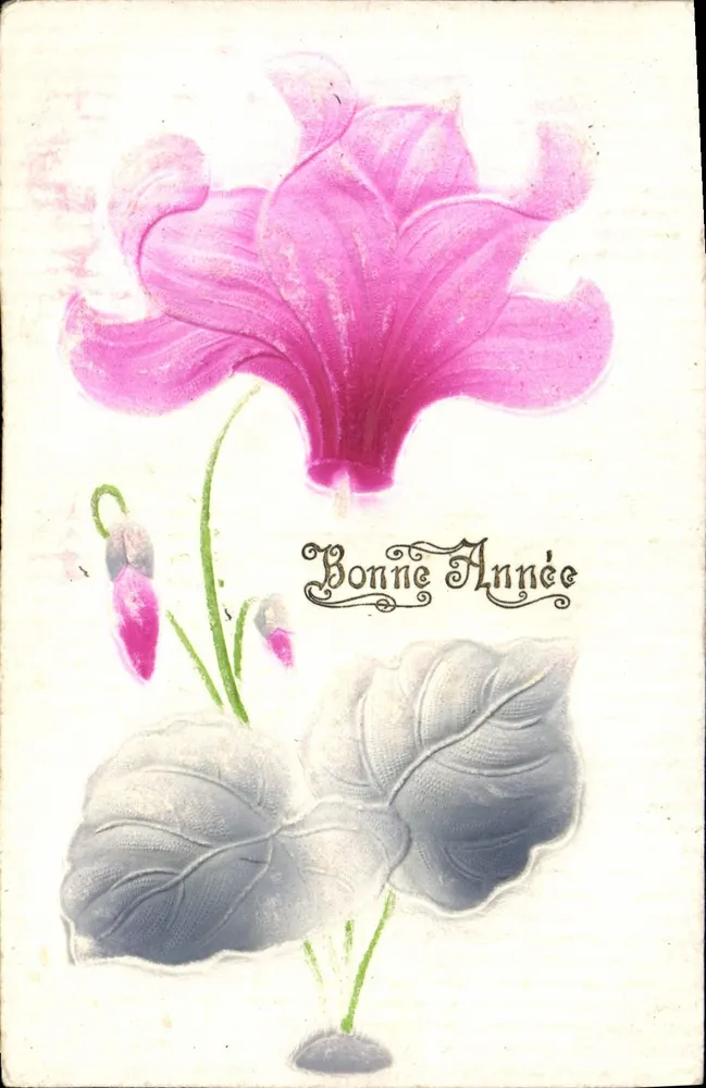 Fleur rose — illustration avec texte "Bonne Année" — éditeur non visible - Frente