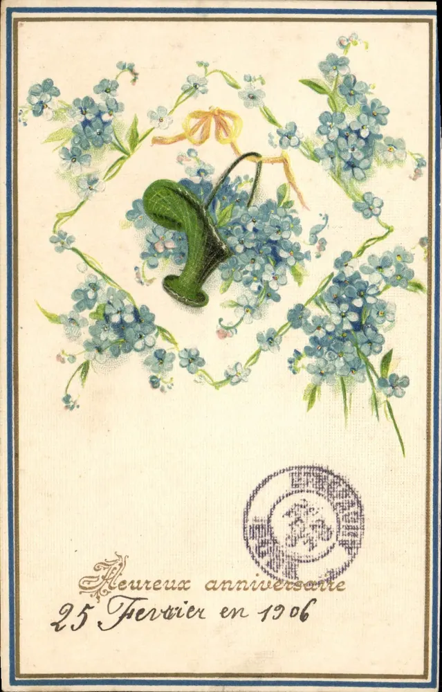 Flores azuis — Aniversário — K. F. Éditeurs, Paris, Série 1255 - Frente