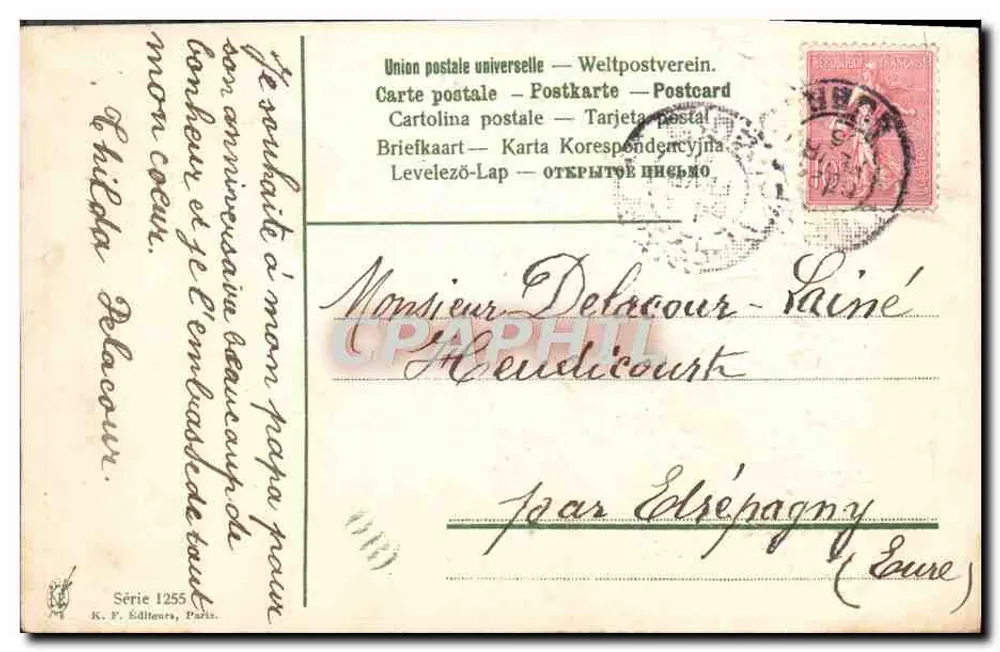 Flores azuis — Aniversário — K. F. Éditeurs, Paris, Série 1255 - Verso