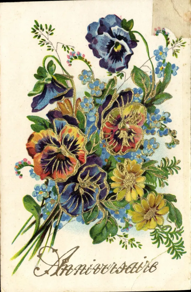 Bouquet de fleurs — Anniversaire — Éditeur : Import. (verso) n° 3717 - Frente