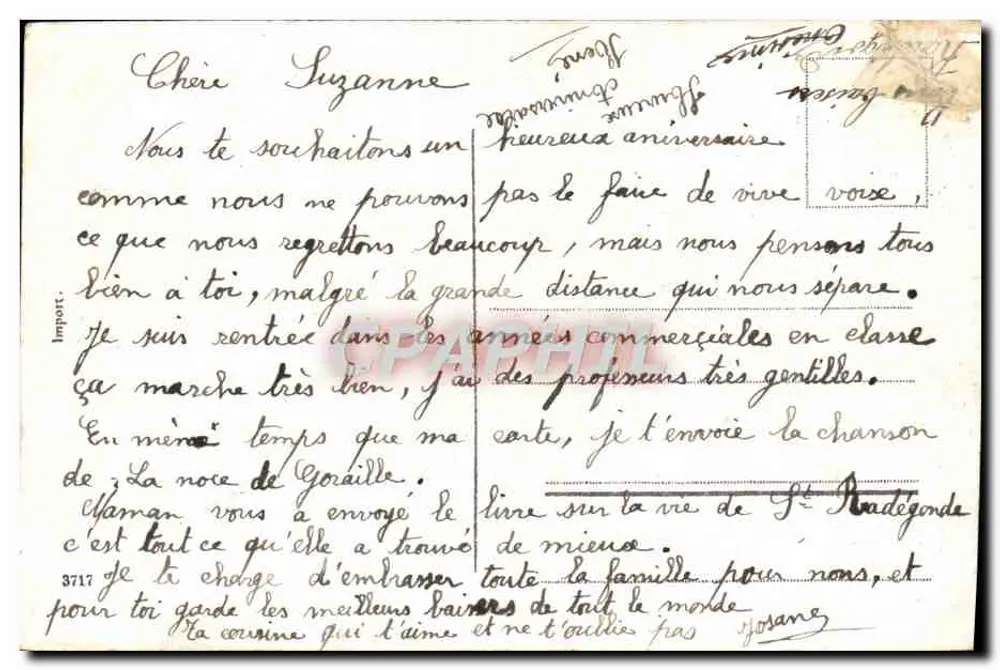 Bouquet de fleurs — Anniversaire — Éditeur : Import. (verso) n° 3717 - Verso
