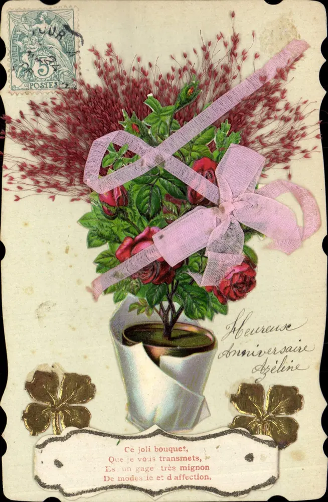 Arranjo de rosas — Aniversário — editor não visível - Frente