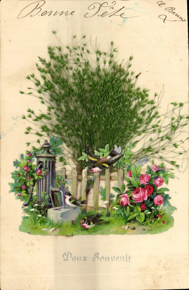 Bonne Sante — bouquet de lavande et oiseaux parmi les roses — éditeur Le Beney - Frente