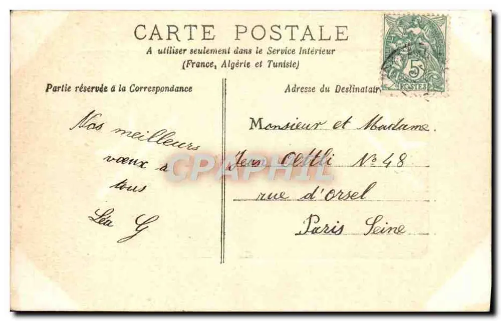 Arranjo de flores e pombas — Boa Ano — Carta postal francesa - Verso