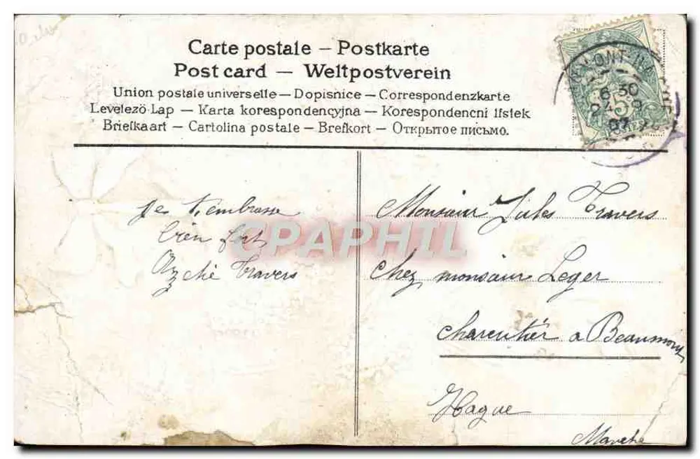 Carte postale d'amitié — oiseau et couronne de fleurs — éditeur Union postale universelle - Verso