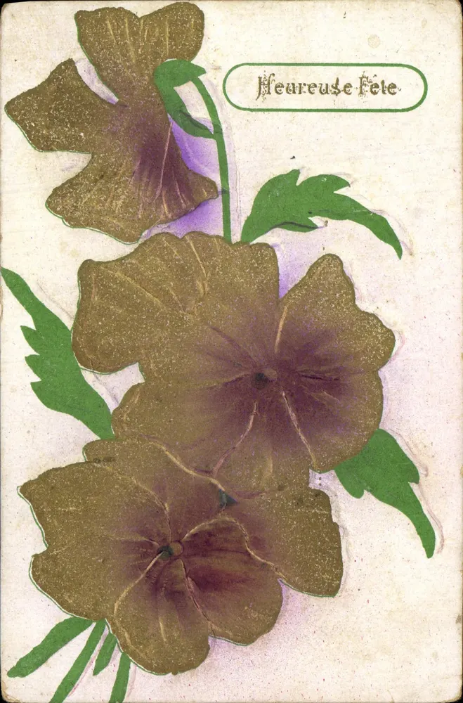 Fleurs — bouquet de violettes dorées — éditeur Union postale universelle - Awers