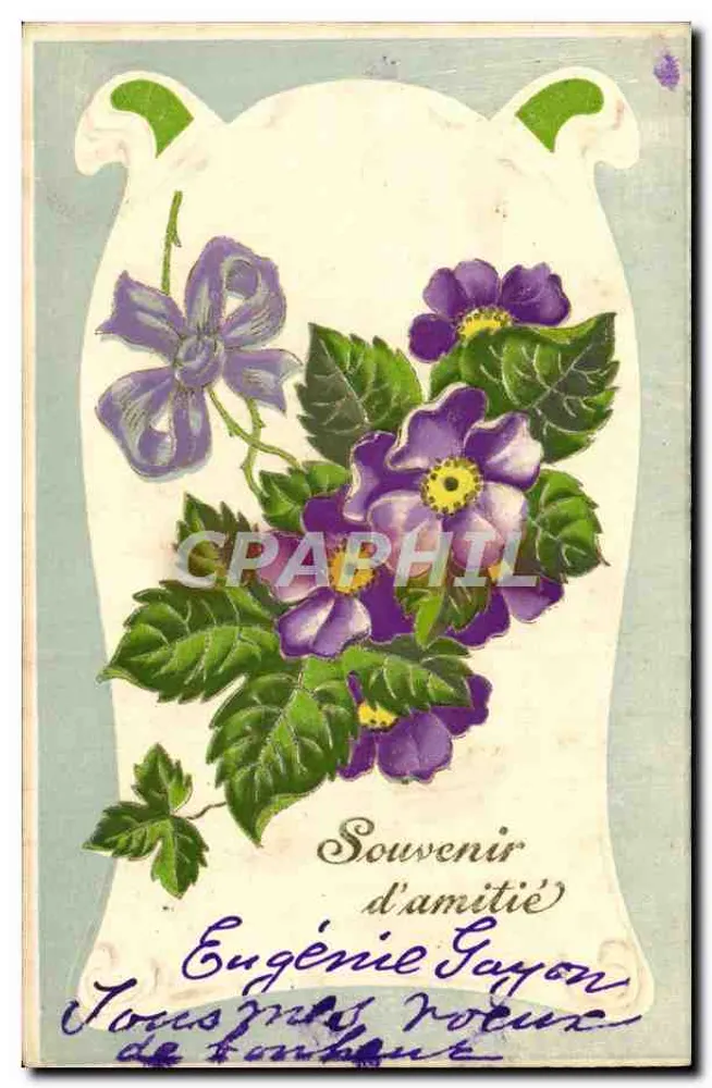 Flores violetas — Lembrete de amizade — Eugénie Gayon - Frente