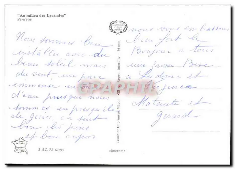 No meio das lavandas — Sabor — Combier Impressor Maçon n°3 AL 73 0007 - Verso