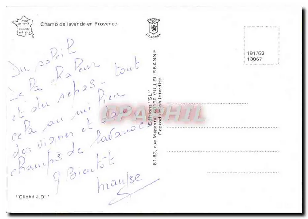 Pole lawendy w Prowansji — Wydawnictwo 'SL' — nr 13067 - Rewers