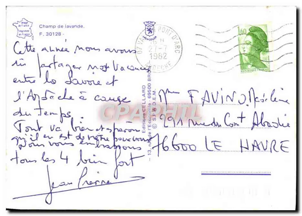 Campo de lavanda — França — Éditions CELLARD, n° F.30128 - Verso